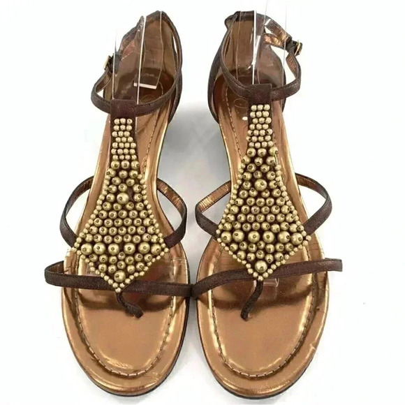Jessica Simpson sandals 9.5 39.5 gloria bronze suede t-strap Bohemian wedge - Picture 3 of 15